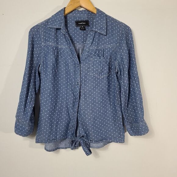 Confess Blue and White Polka Dot Button Up Shirt - Picture 9 of 15